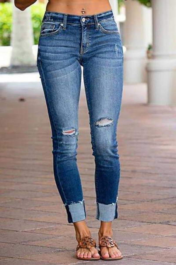 Womens Trendy Cuffed Skinny Fit Jeans-Allyzone-Allyzone