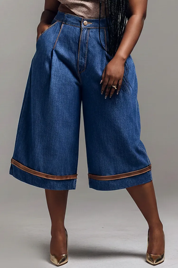 Xpluswear Design Plus Size Daily Blue Pocket Wide Leg Denim Shorts [Pre-Order] 2024 - Xpluswear