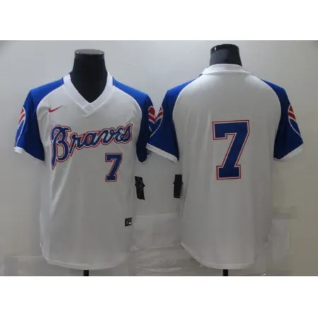 Men's Atlanta Braves #7 Dansby Swanson White Cool Base Stitched MLB Jersey 6K3F