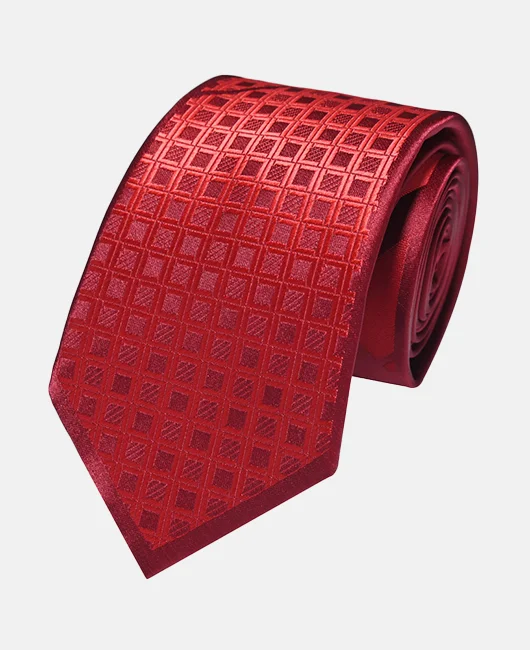 Business Jacquard Grid Pattern Polyester Silk Necktie 