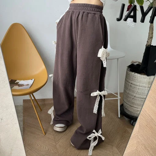 Zingj Side Lace Bow Tie  Baggy Sweatpants-Outfit Ideas