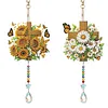 2 pi&egrave;ces de croix et fleurs DIY peinture acrylique en diamant carillon pour adultes peinture 5D en diamant attrape-soleil avec pendentif en cristal double face suspendu diamants peinture artistique cadeau cadeau pour la maison