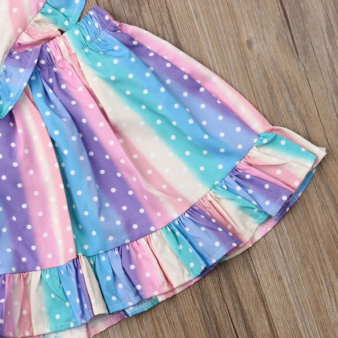2019 Baby Summer Clothing Toddler Baby Girls Colorful Dress Love Rainbow Striped Ruffles Strap Dress Romper Outfit Clothes 1-5Y