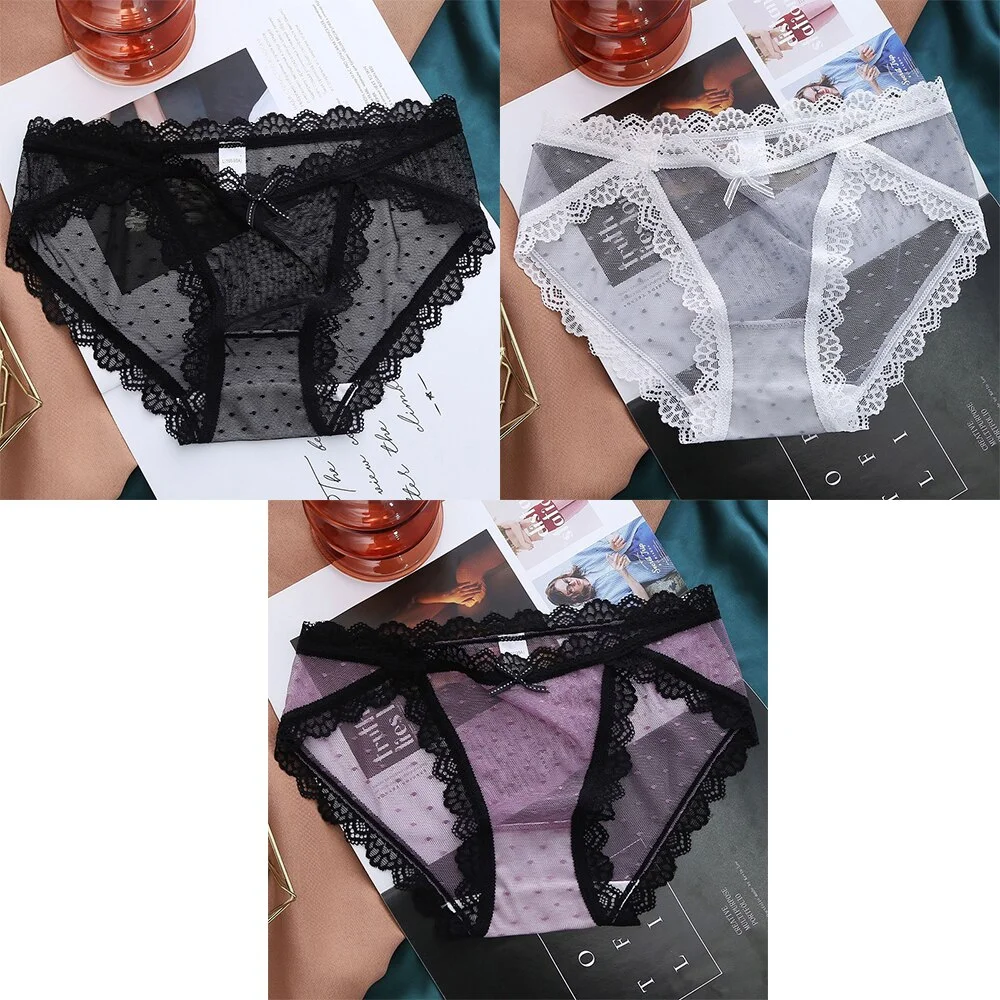 Billionm Women's Panties Mesh Lace Lingerie Temptation Low-waist Panties Transparent Hollow Out Briefs Women's Underwear M-XL