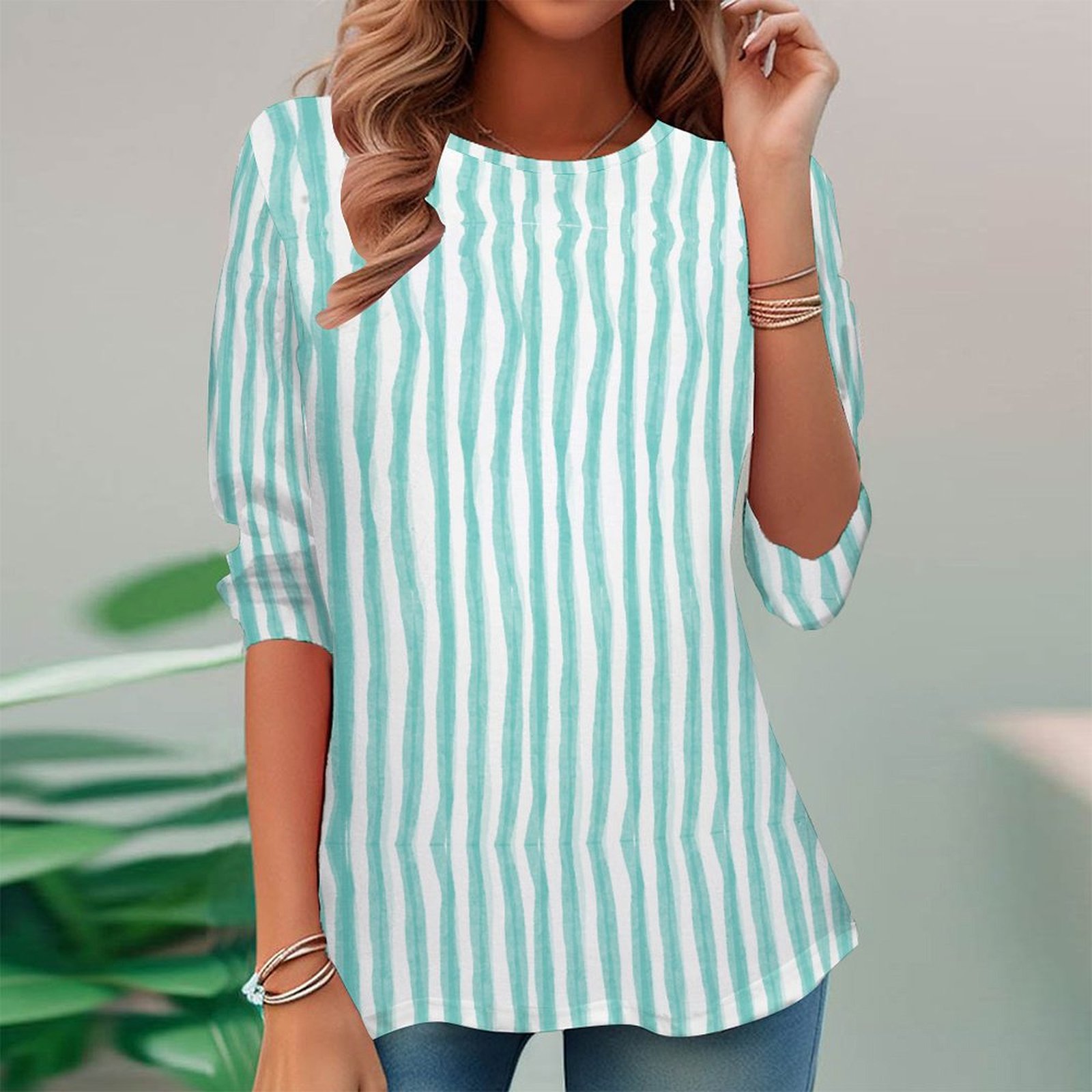 Women Long Sleeve V-neck Graphic Floral Printed Top