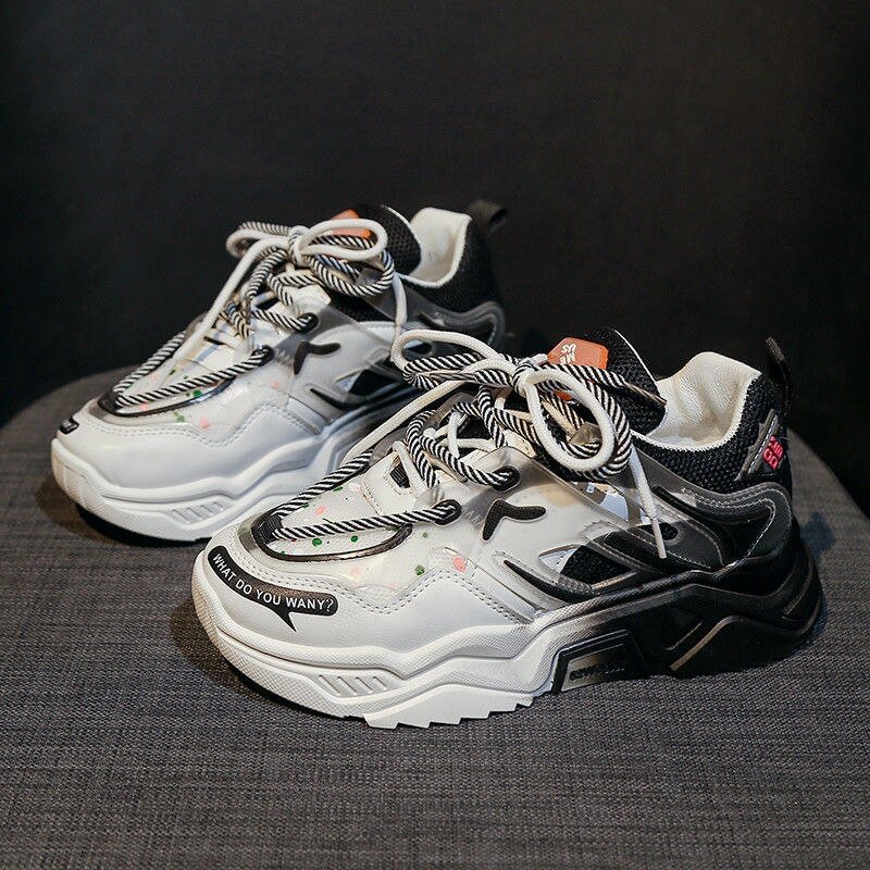 2021 New Women Shoes Comfortable Breathable Casual Shoes Autumn Women's Lace-up Color Matching Non-slip Wear-resistant Sneakers