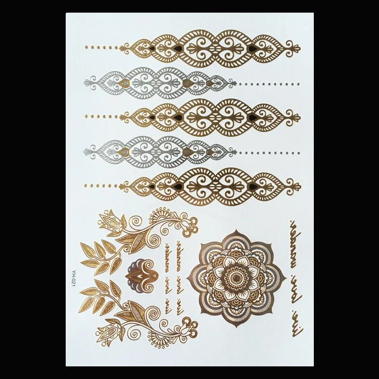 Tattoo Sexy Feather Moon Star Temporary Tattoo Female Party Body Arm Art Fake Flash Tatoos Gold Metallic Tattoo Stickers