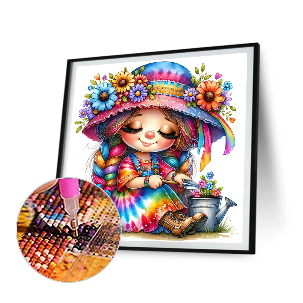 Full Round Diamond Painting 30*30cm - Gardening Girl
