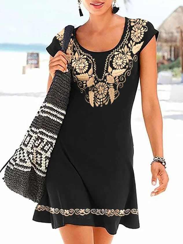 Ladies Vintage Orientation Print Casual Dress