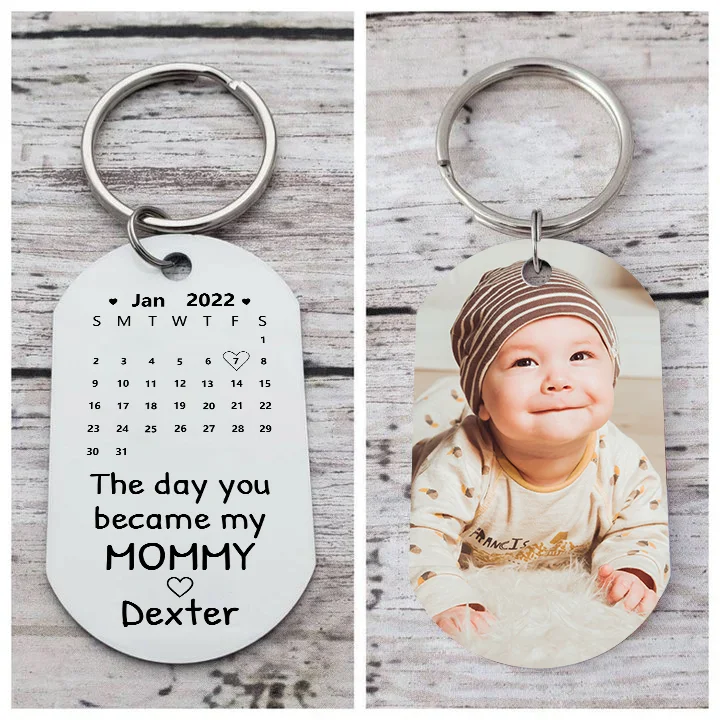 Personalized Calendar Keychain Custom Photo & Name Keychain The Day You Became My Mommy