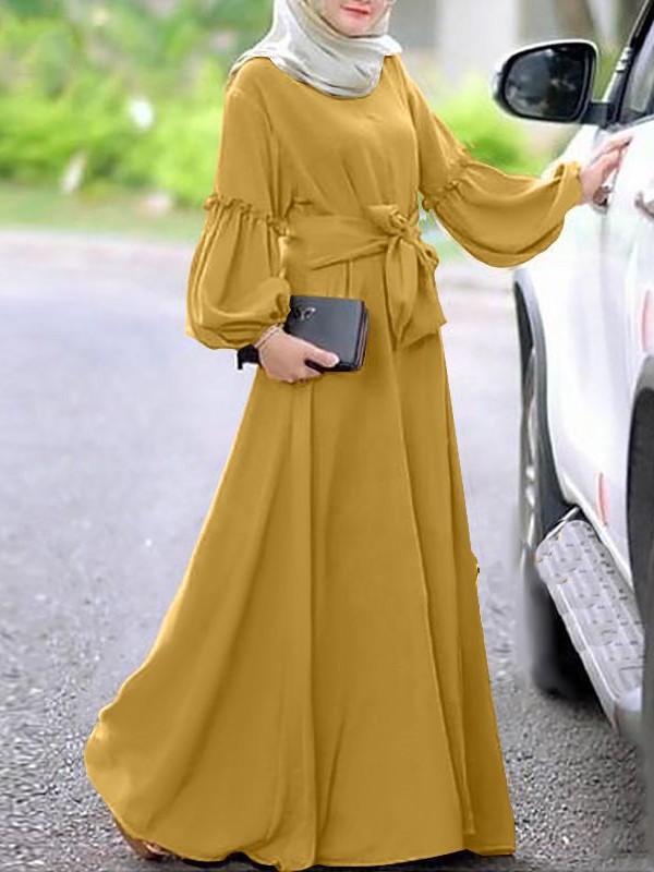 Women's Solid Color Ruffle Long Sleeve Kaftan | Oxredo Shop Ramadan Sale