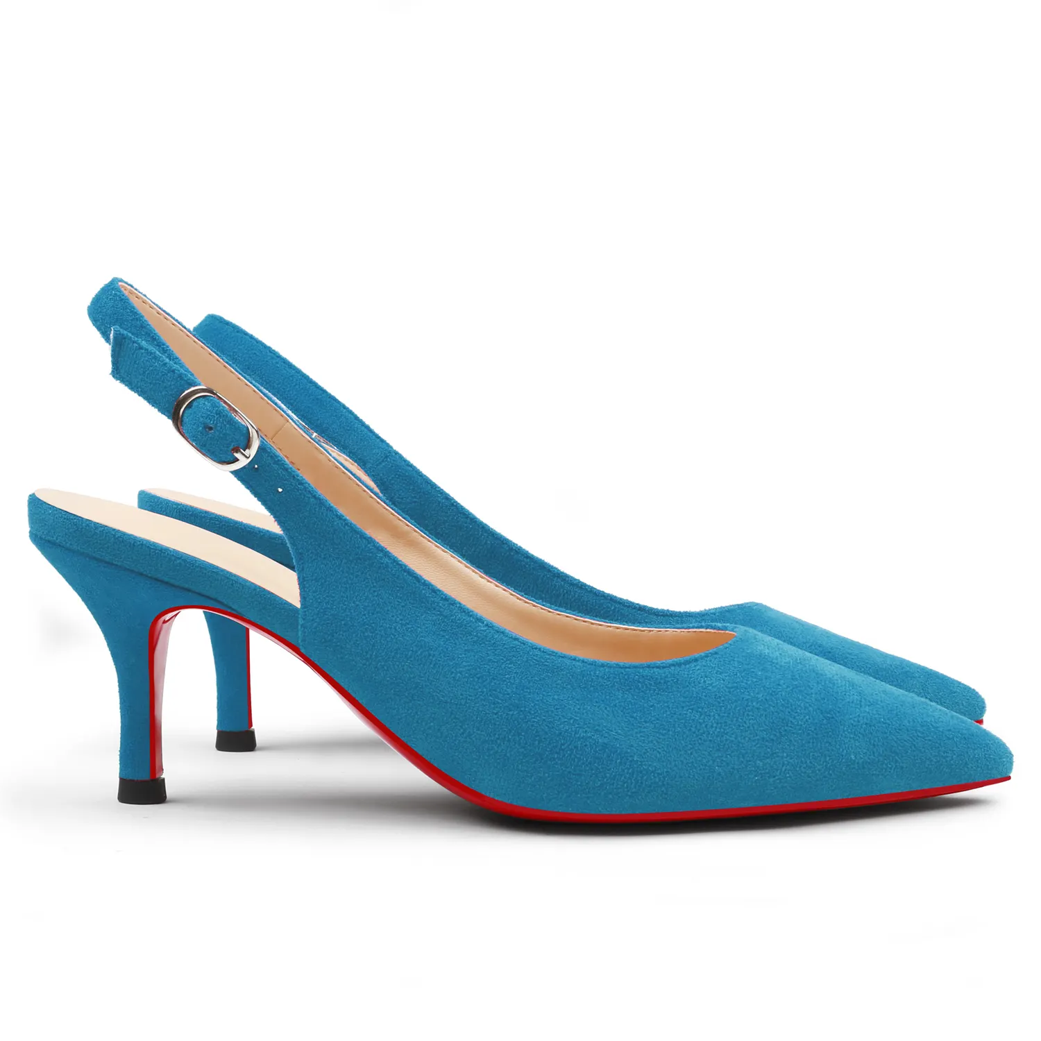 60mm Women's Pointed Toe Slingback Kitten Heels Red Bottom Suede Pumps-vocosishoes