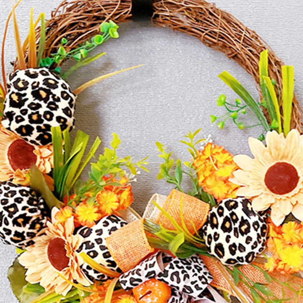 Props simulation wreath leopard print bow pumpkin flower rattan ring ornament