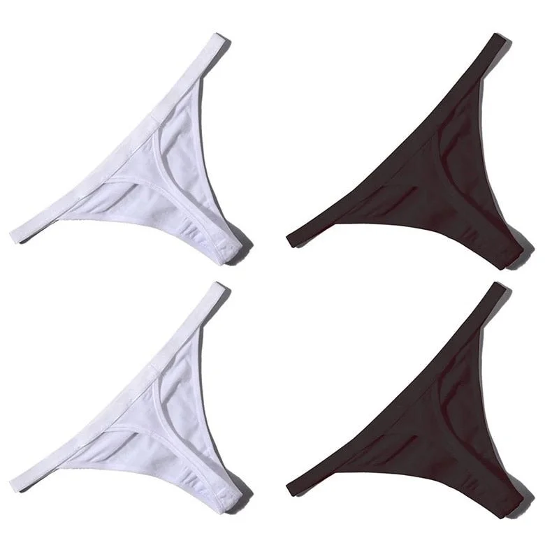 4PCS/Set Hot Sale Sexy Women Cotton G String Thongs Low Waist Sexy Panties Ladies' Seamless Underwear Black Red White Skin