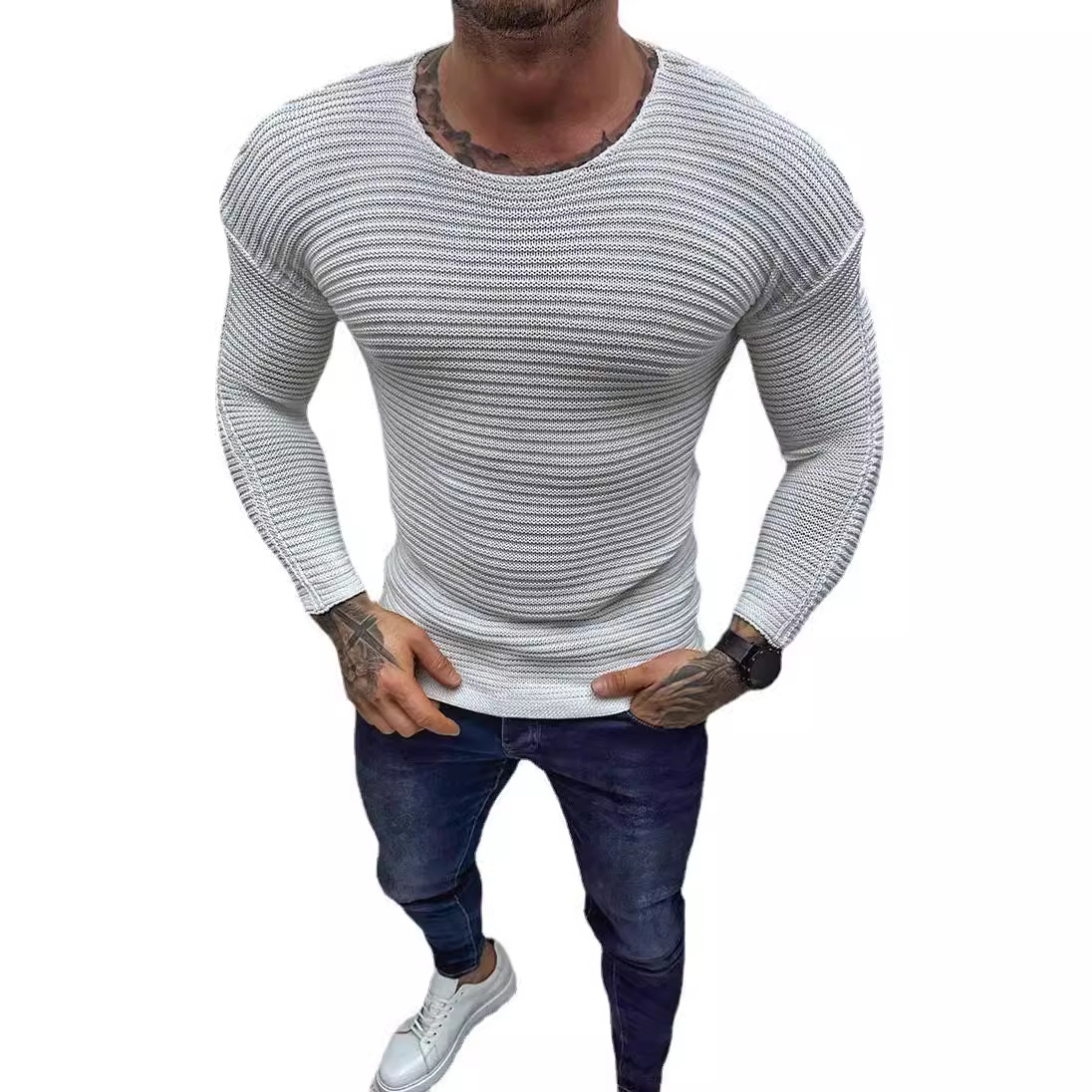 Slim Long Sleeve Crew Neck Pullover Sweater