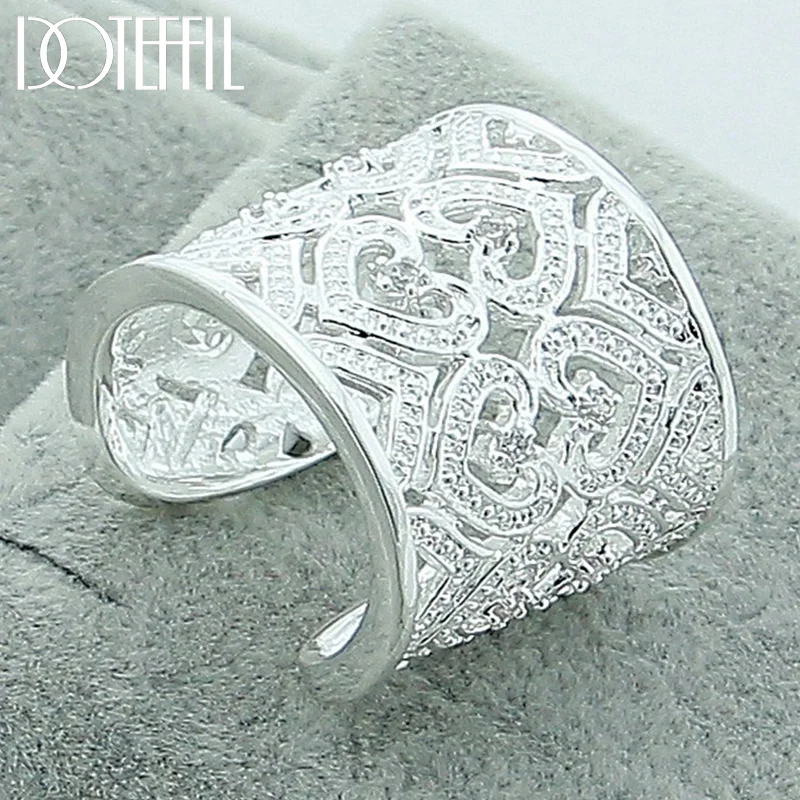 DOTEFFIL 925 Sterling Silver Big Net Weaving Ring For Women Jewelry