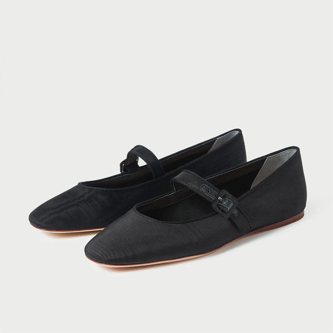 Black Fabric Buckle Strap Mary Jane Shoes for Women with Square Toe Nicepairs