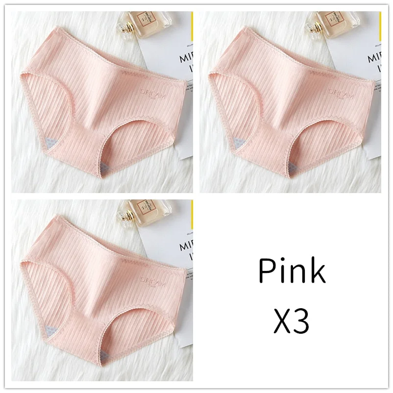 3Pcs Women Panties Lace Cotton Underwear Girls Mid Waist Briefs Lady Cute Sexy Lingerie Intimates Breathable Underpants Female