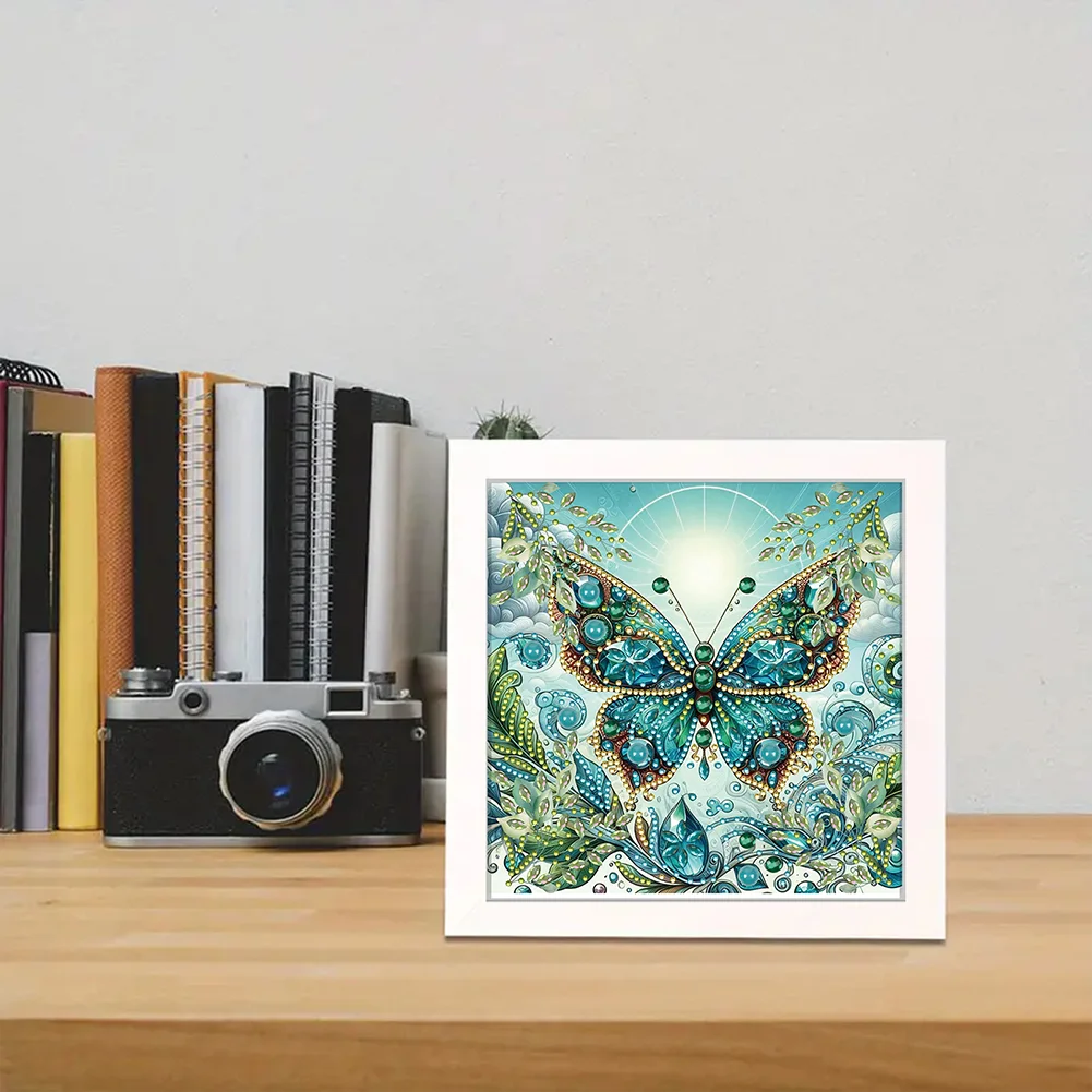 5D DIY Partial Special Shaped Drill Diamond Painting Kit Butterfly Decor(19.2*19.2cm)【With Frame】