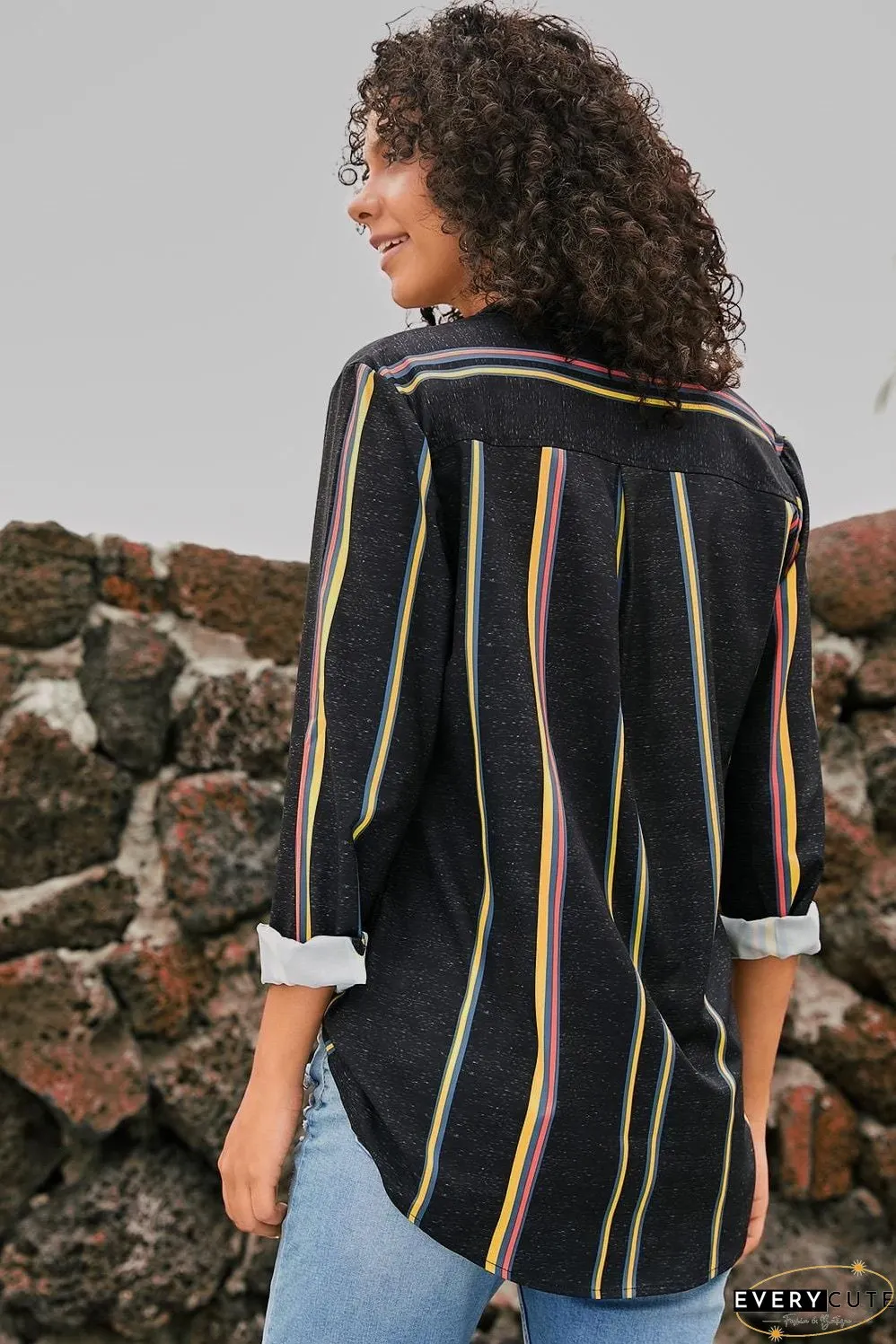 Women's Vertical Striped Button-Down Shirt