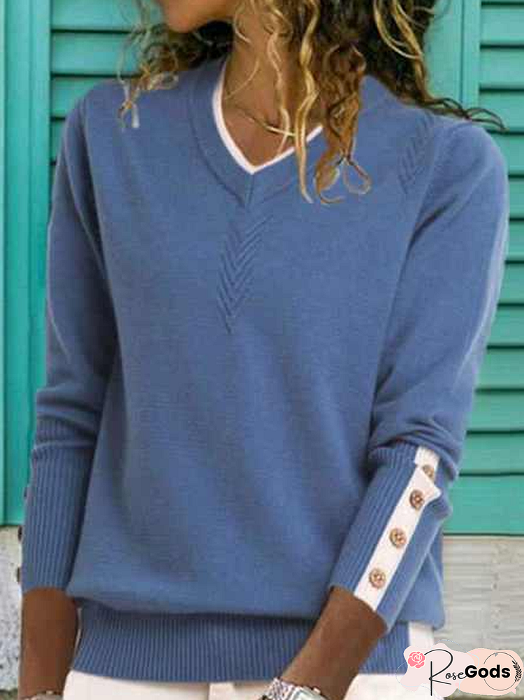 Casual V Neck Acrylic Long Sleeve Sweater