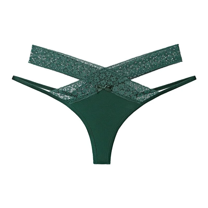 Billionm Women's G-string Sexy Lace Cross Strap Panties Letter Waisted Underwear Thongs Femme Hollow Out Lady Briefs