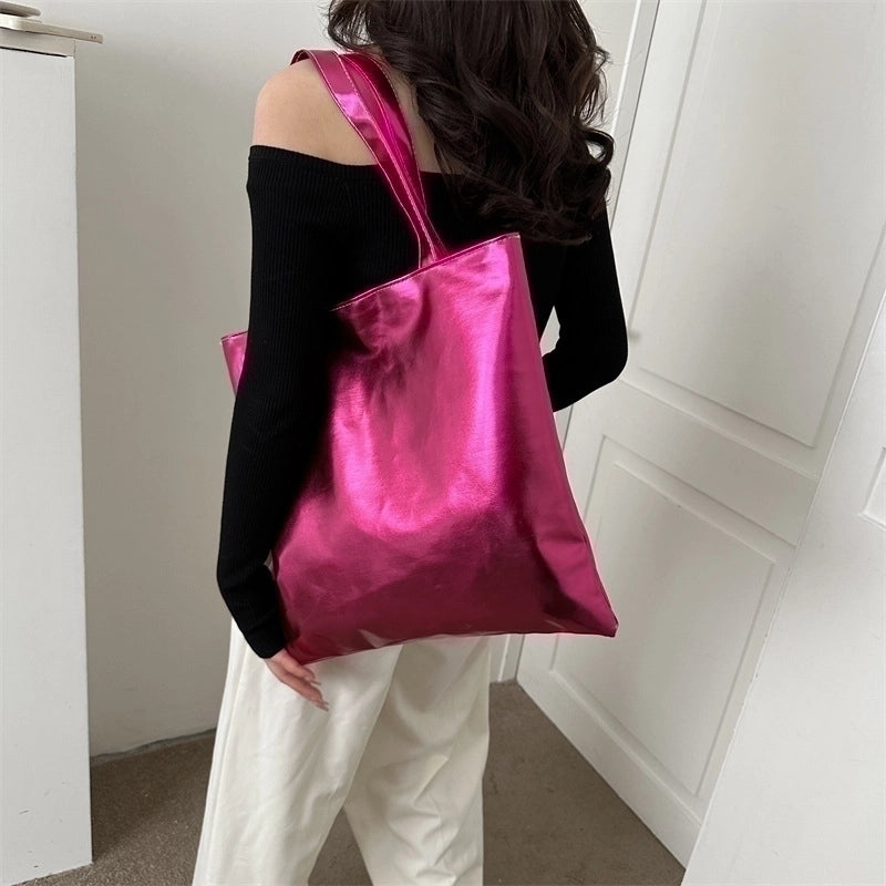 Women’s Large Pu Leather Solid Color Streetwear Square Zipper Shoulder Bag Handbag Tote Bag