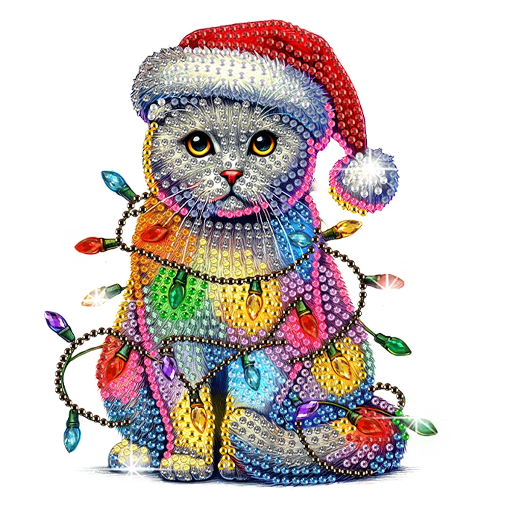 DIY Christmas Cat Acrylic Shaking Head Diamond Painting Desktop Ornaments for Home