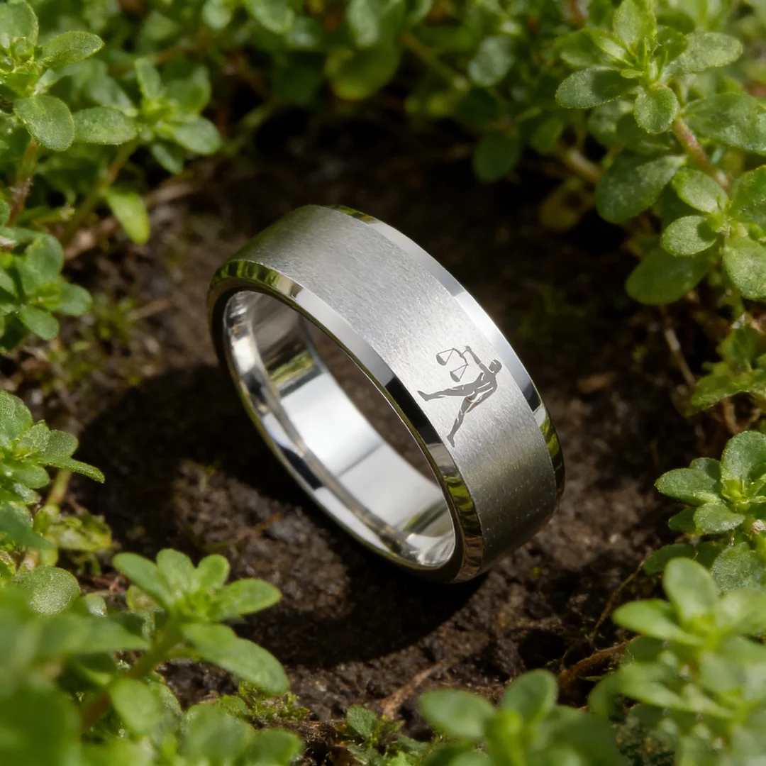 Beveled Edges Sliver Laser Etched Couple Wedding Bands Sliver Libra Tungsten Carbide Rings 4MM 6MM 8MM