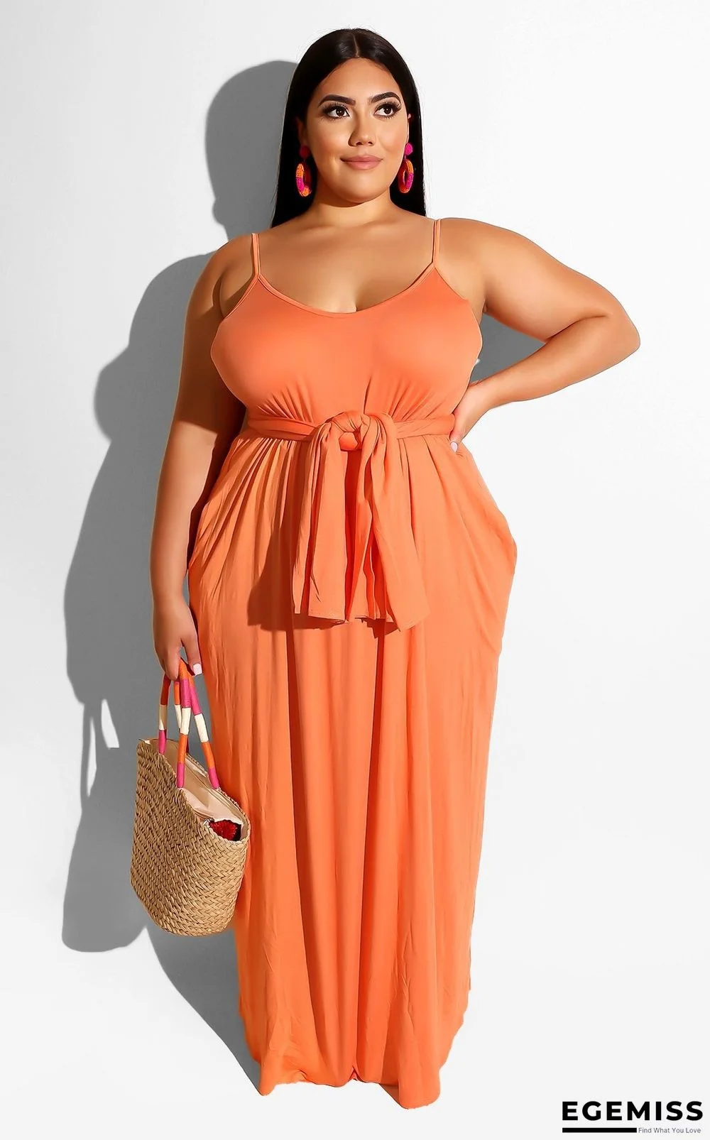 Casual Solid-colored Sling Dress Large Size Women's Wear Black Dresses | EGEMISS