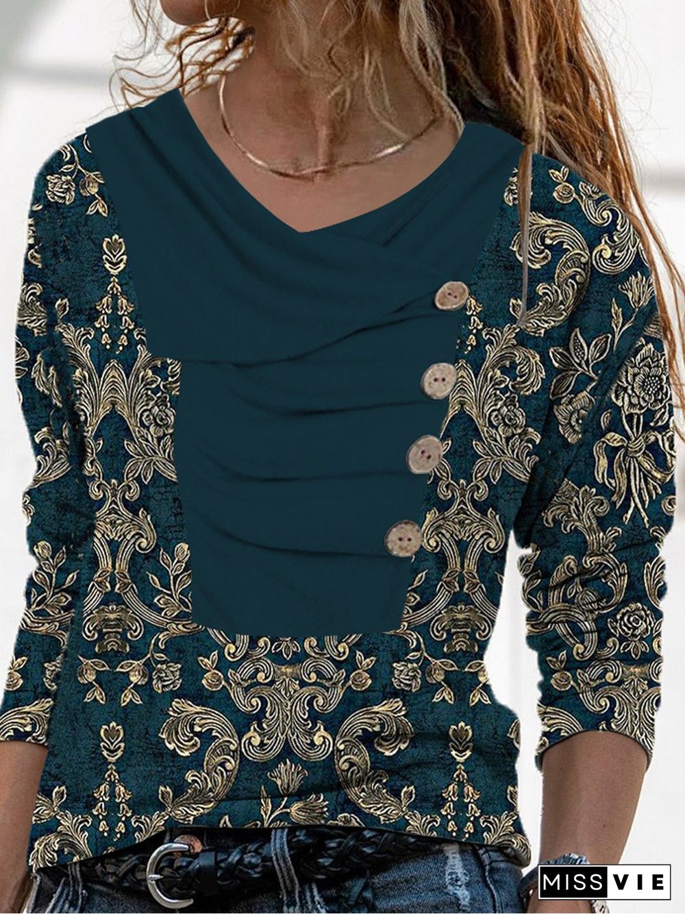 Casual Ethnic Autumn Lightweight Micro-Elasticity Jersey Long sleeve Mid-long Regular Size Tops for Women