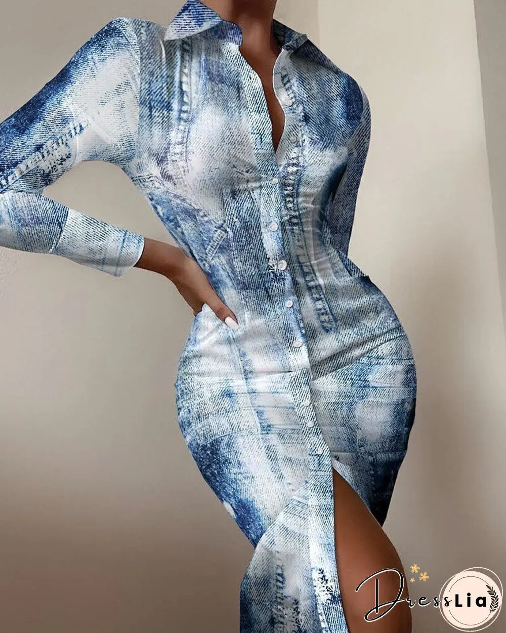 Sexy floral print dress women autumn long sleeve v-neck high waist bandage button slim
