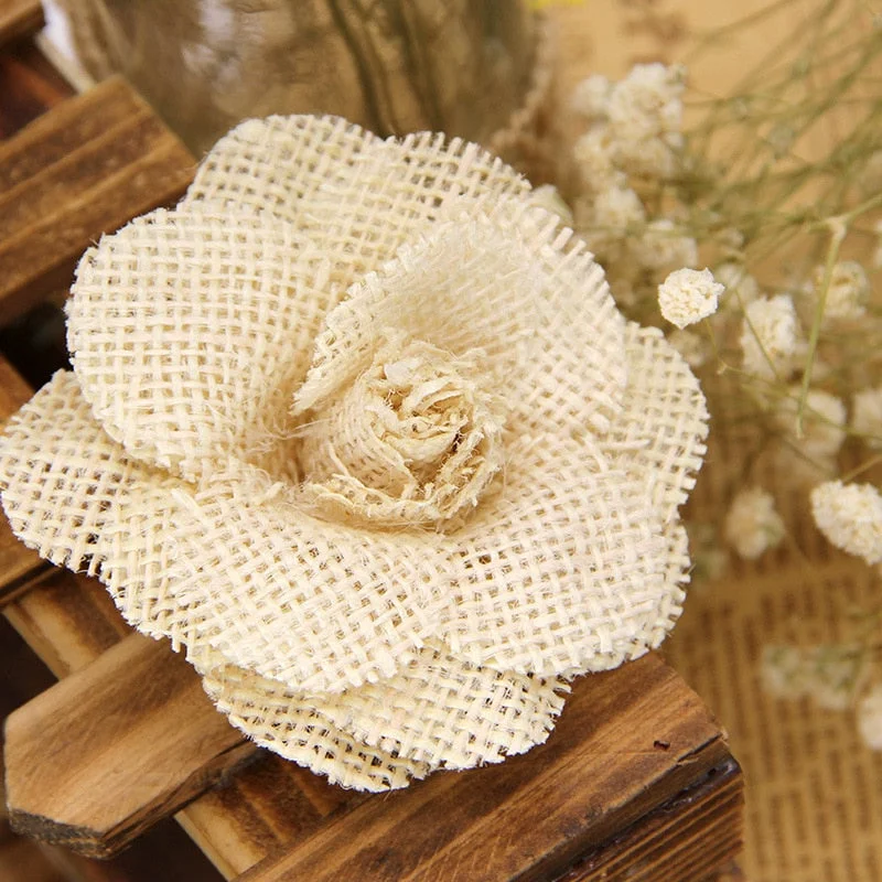 2/3/5pcs 9cm Handmade Jute Hessian Burlap Rose Flowers Vintage Rustic Wedding Decoration Jute Christmas Decorations for home