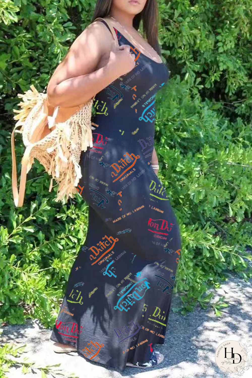 White Sexy Casual Letter Print Basic U Neck Vest Dress