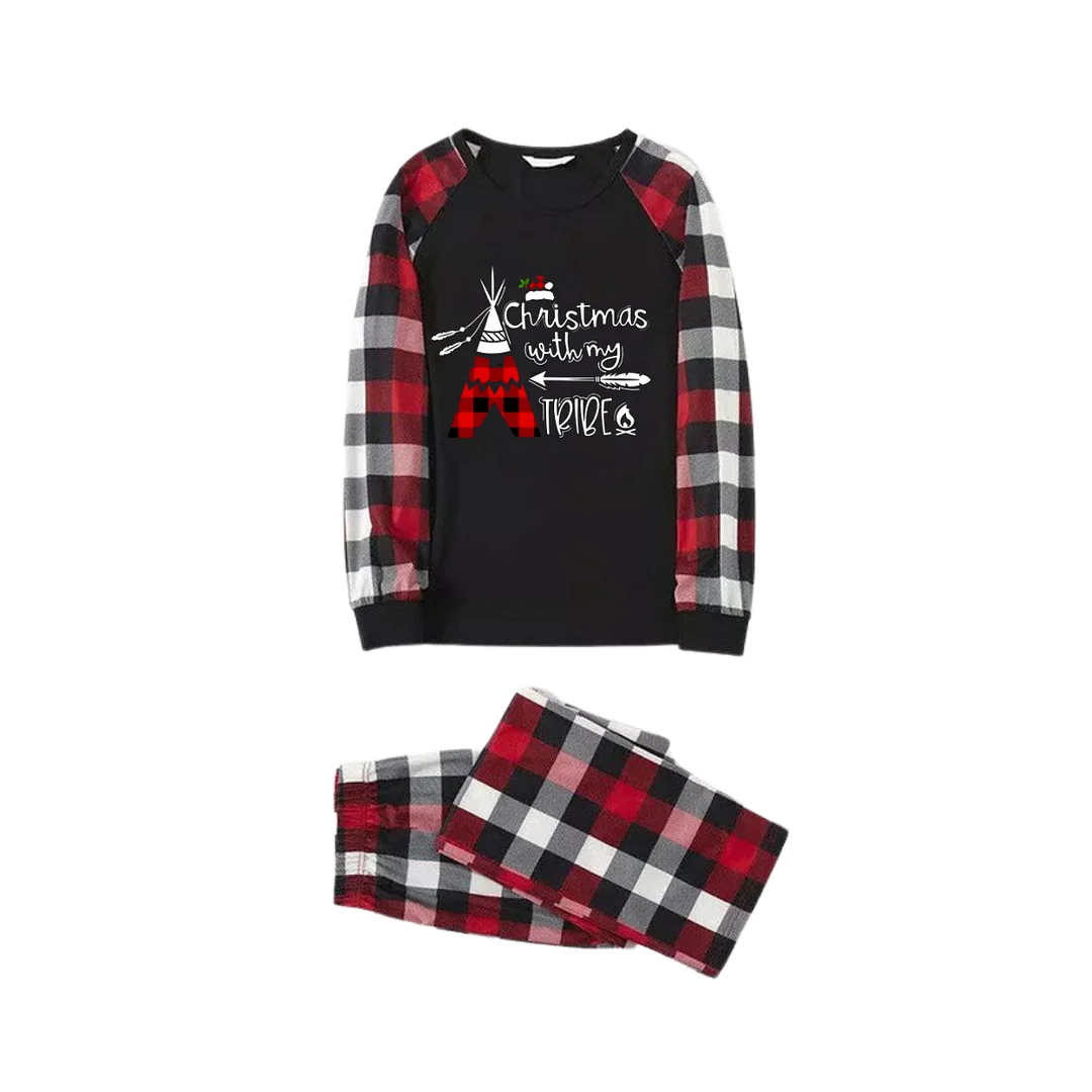 "Christmas With My Tribe" Pattern Ⅱ - Red&Black&White Plaid  Matching Pajamas