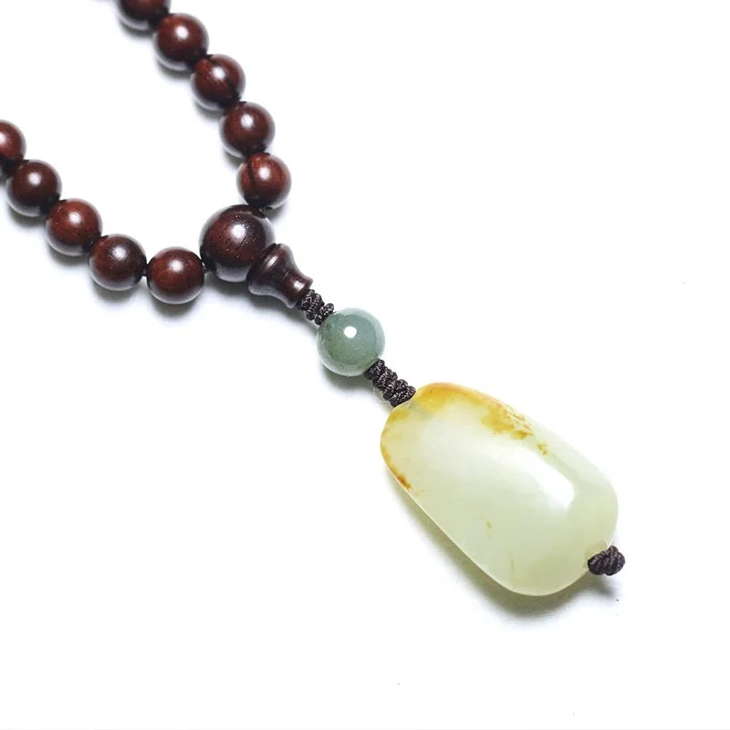 Small Leaf Red Sandalwood Tibetan Jade Mala Meditation Bracelet