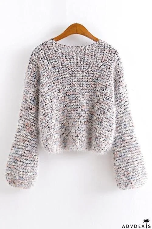 Fuzzy O Neck Long Sleeve Sweater