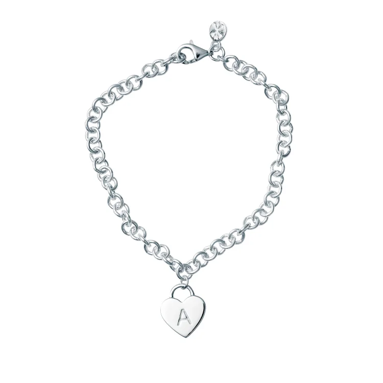 HEART PADLOCK INITIAL CHARM BRACELET