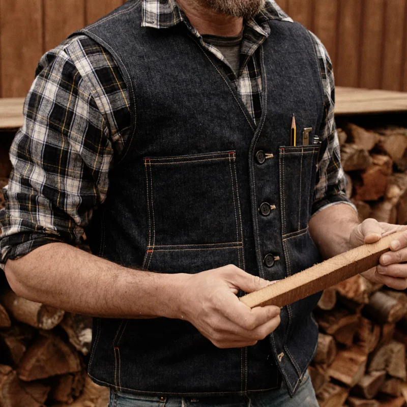 Vintage Lined Field Pocket Denim Vest