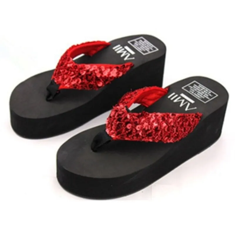 2020 Women EVA Sequins Beach Slippers Flip Flops Sandals Casual Women Wedges Platform Slippers