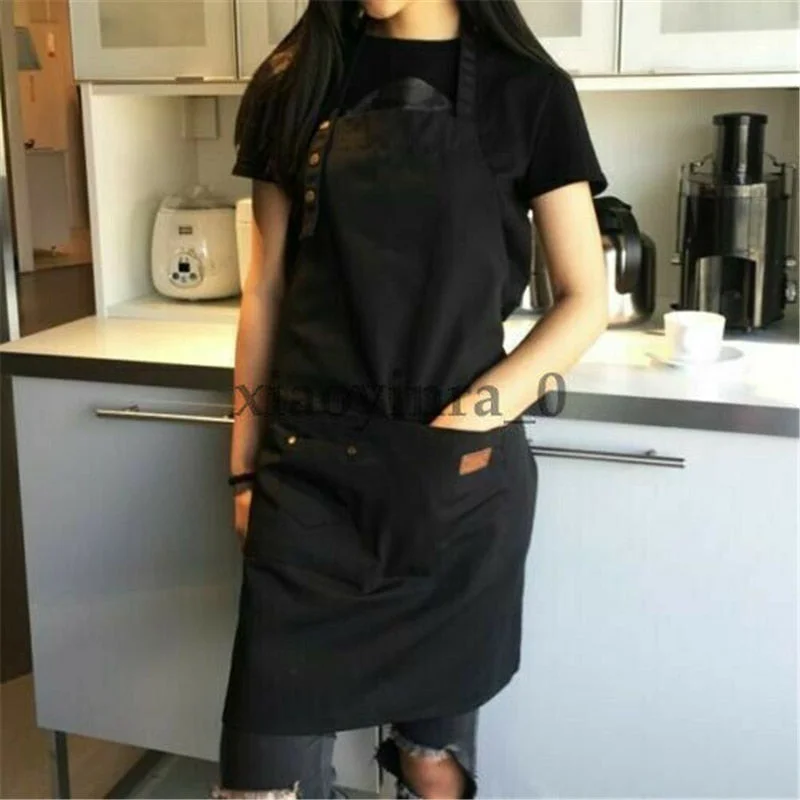 Halter Style Women Dress Sleeveless Denim Canvas Pocket Apron Adjustable Baking Chefs Kitchen Coffee Cooking BBQ APRON