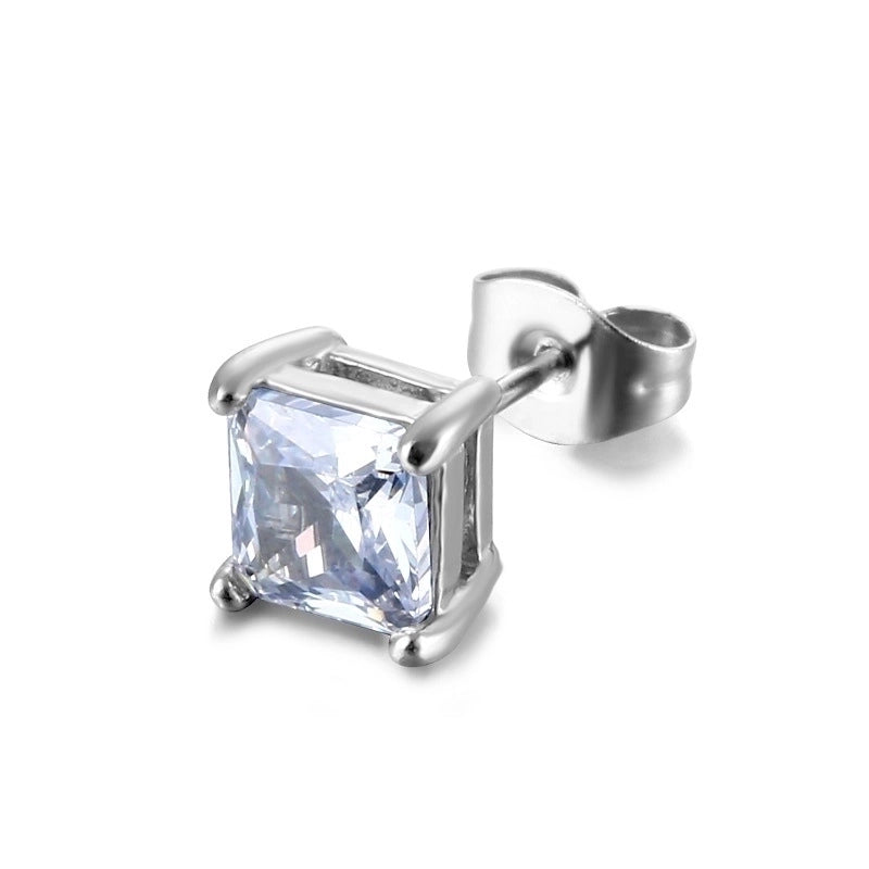 Minimalist Geometric Stainless Steel Zircon Ear Studs 1 Piece