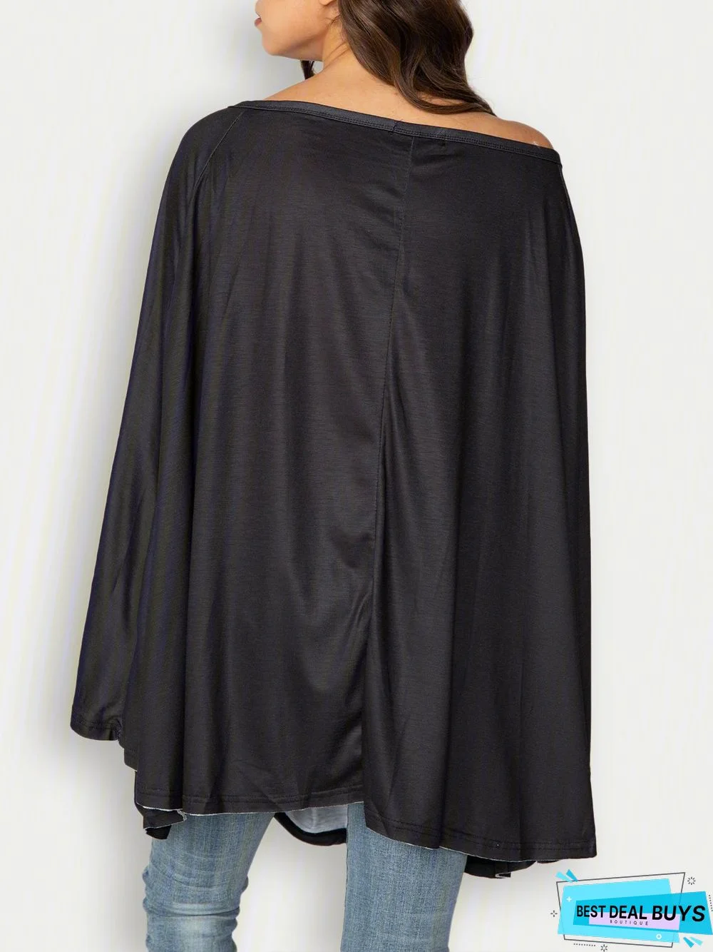 Black Casual Cotton-Blend Tops