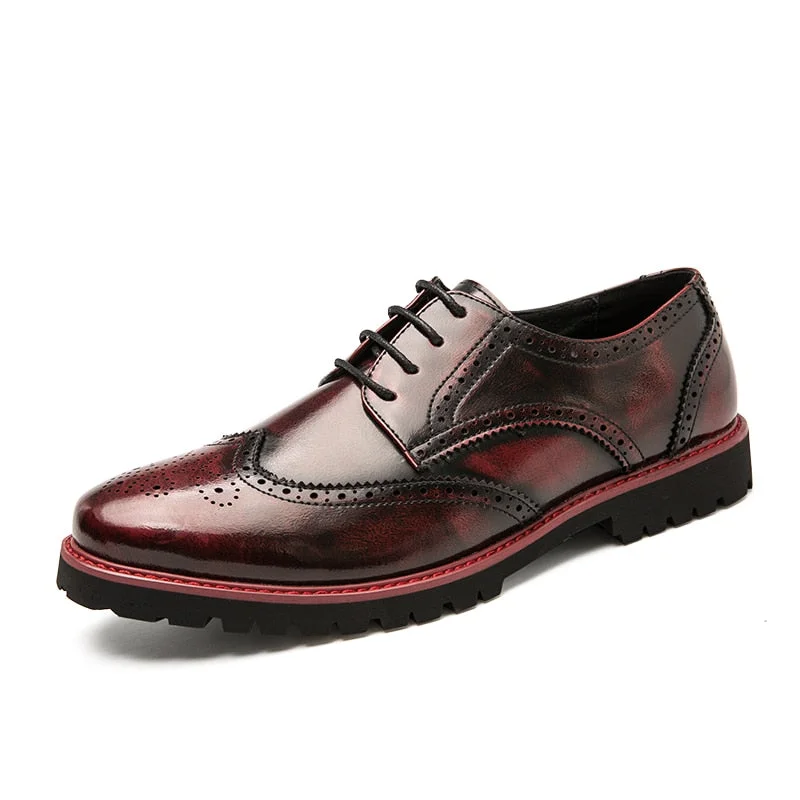 Leather Brogues Men Dress Shoes Business Lace Up Men Loafers Formal Oxford Men Wedding Party Shoes Zapato Hombre Plus Size 38-46