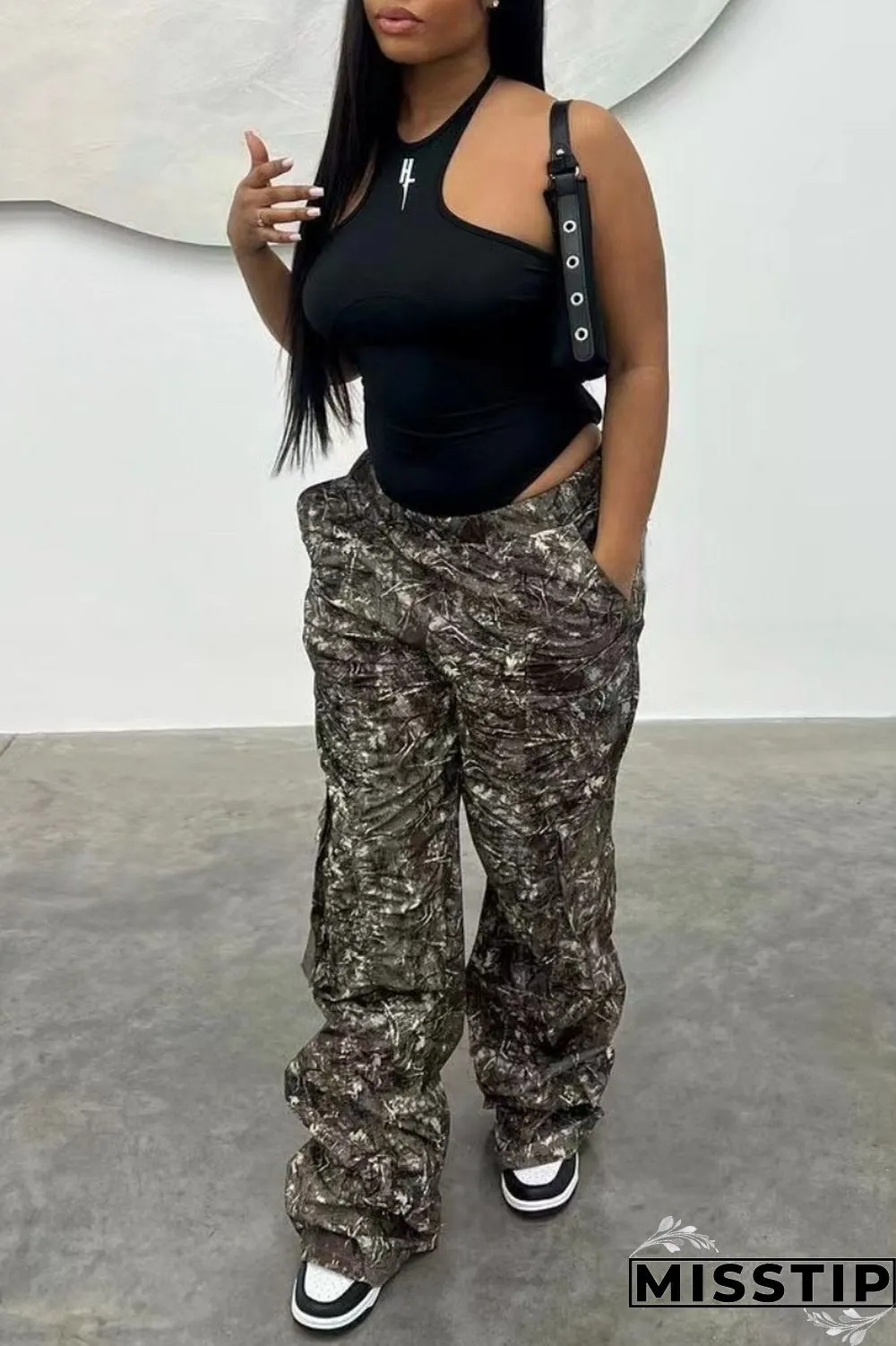 Multicolor Casual Print Patchwork Regular High Waist Conventional Full Print Trousers