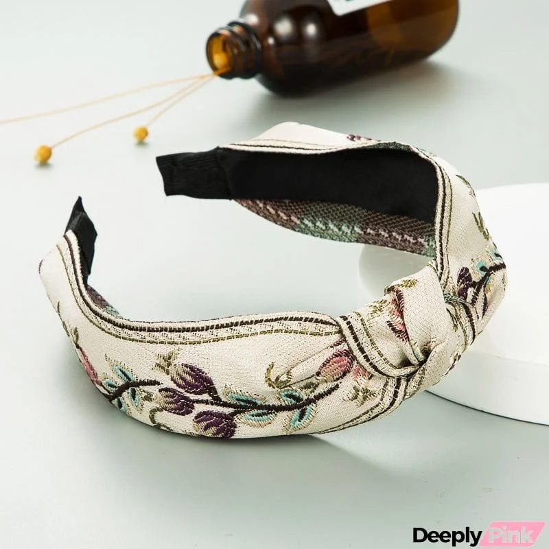 Retro Embroidered Knotted Fabric Headband
