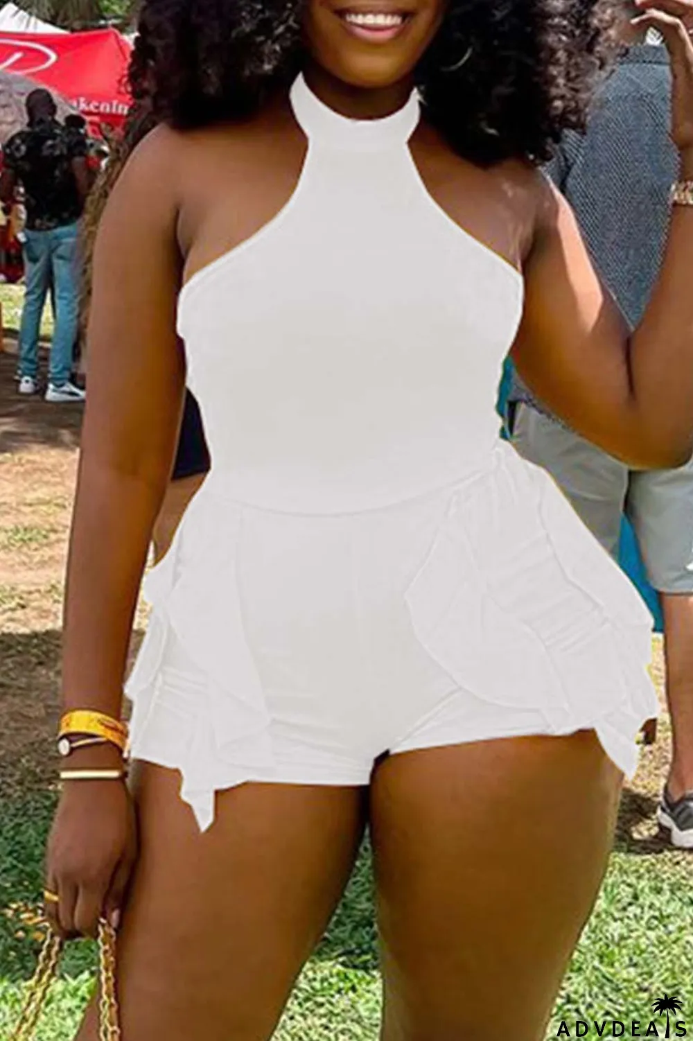 White Casual Solid Patchwork O Neck Skinny Romper