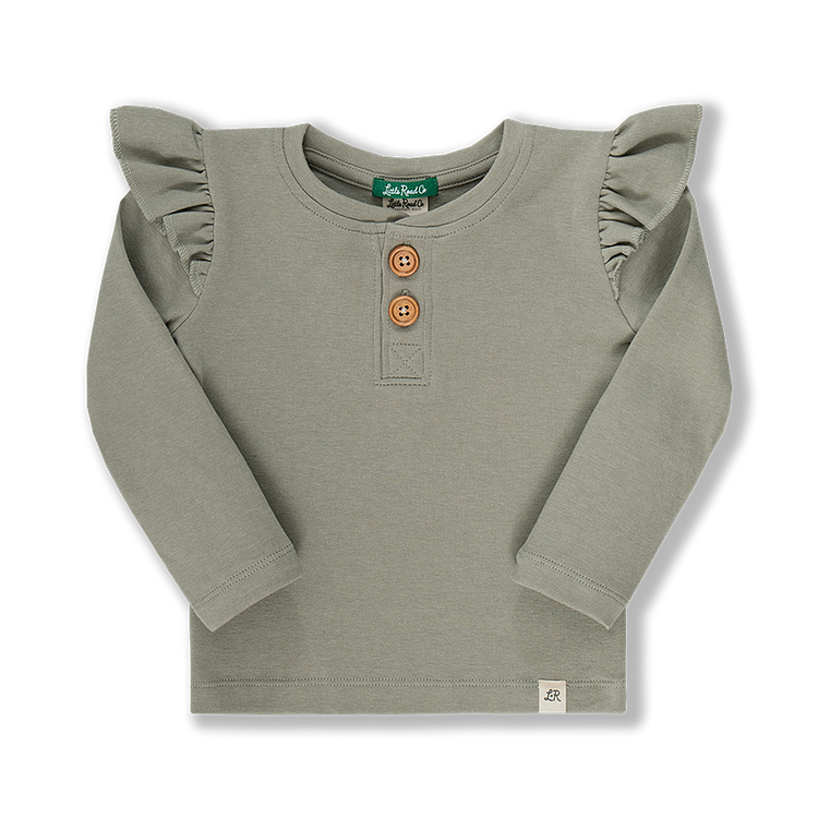 Harbor Gray Long Sleeve Button Flutter Top