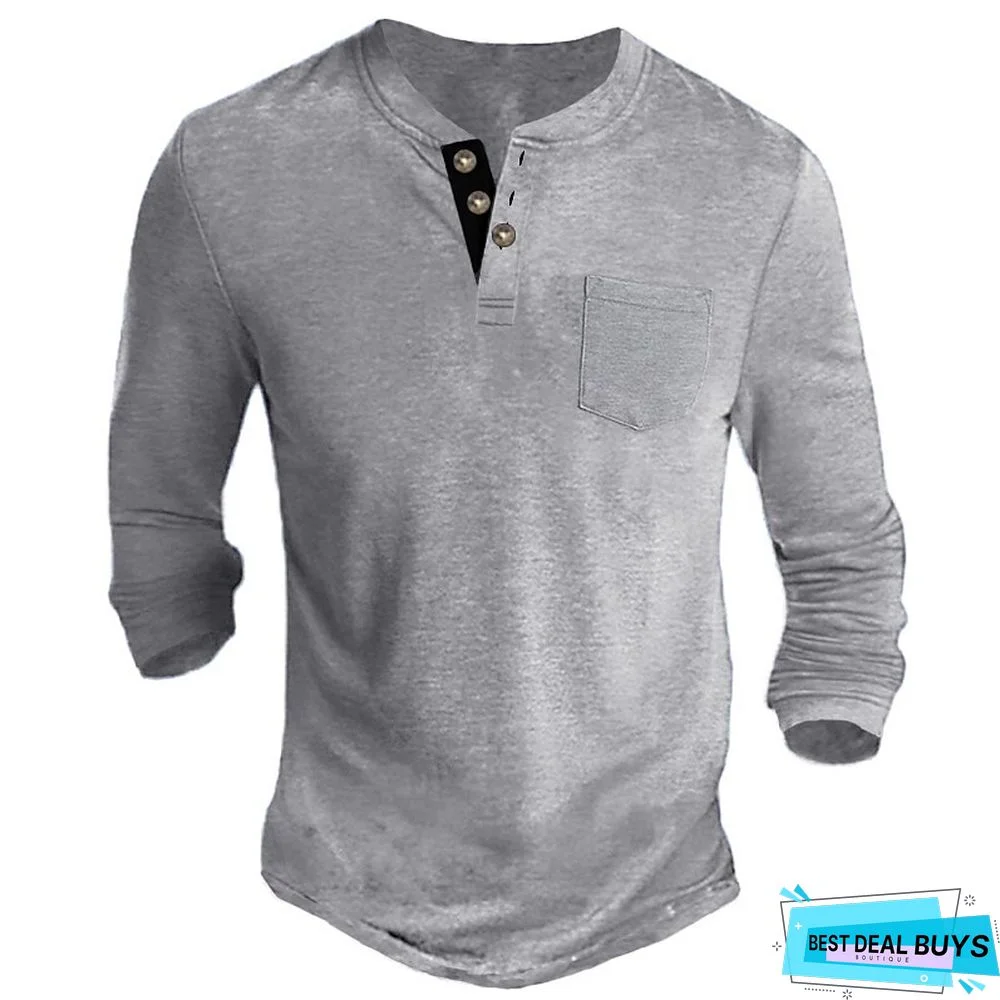 Men's Henley Shirt Tee Long Sleeve Shirt Plain Henley Casual Holiday Long Sleeve Button-Down Clothing Apparel Fashion Designer Comfortable Essential