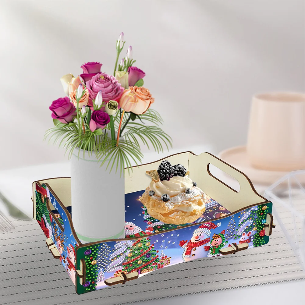 5D DIY Christmas Tree Diamond Painting Serving Tray with Handle for Coffee Table